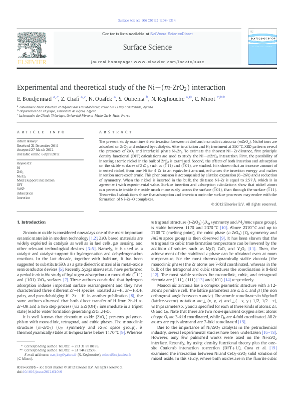 (PDF) Experimental and theoretical study of the Ni−(m-ZrO2) interaction