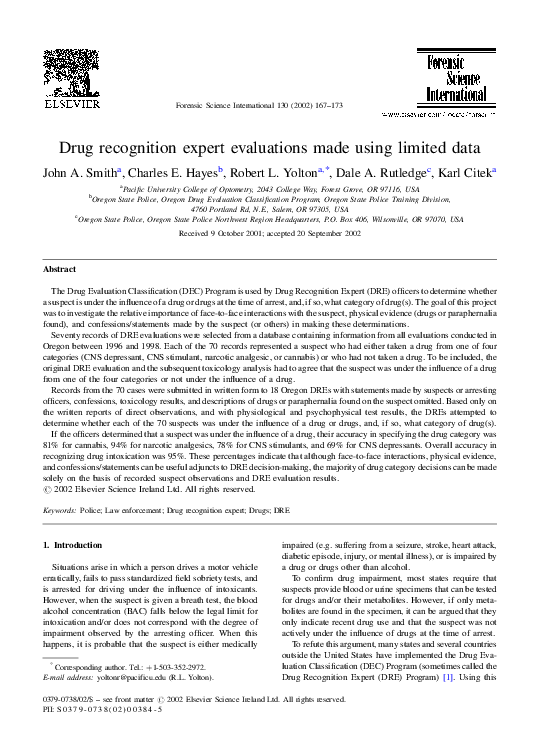 (PDF) Drug recognition expert evaluations made using limited data