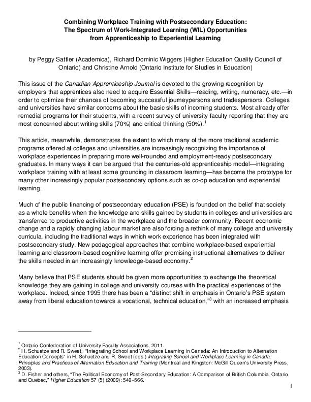 (PDF) Combining Workplace Training with Postsecondary Education The