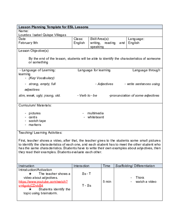 (DOC) ESLMPLesson Plan Template