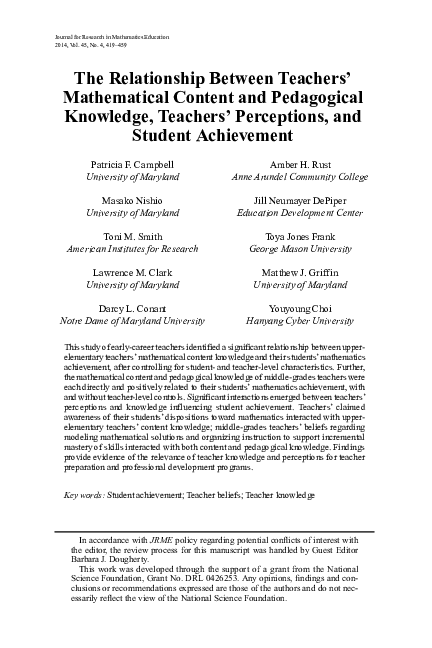 (PDF) The relationship between teachers’ mathematical content and ...