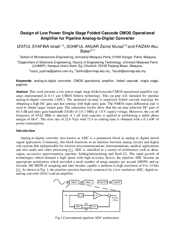 (PDF) Design of Low Power Single Stage Folded Cascode CMOS Operational ...