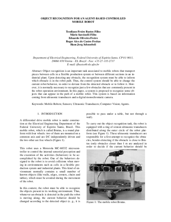 (PDF) Object Recognition For An Agent-Based Controlled Mobile Robot
