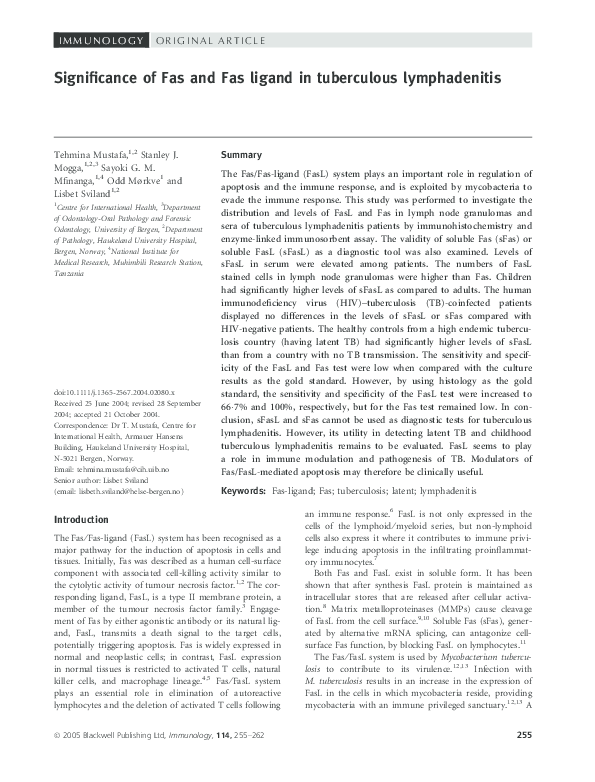 (PDF) Significance of Fas and Fas ligand in tuberculous lymphadenitis