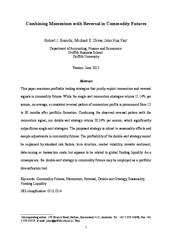 Doc Combining Momentum With Reversal In Commodity Futures