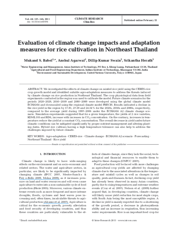 (PDF) Evaluation of climate change impacts and adaptation measures for ...