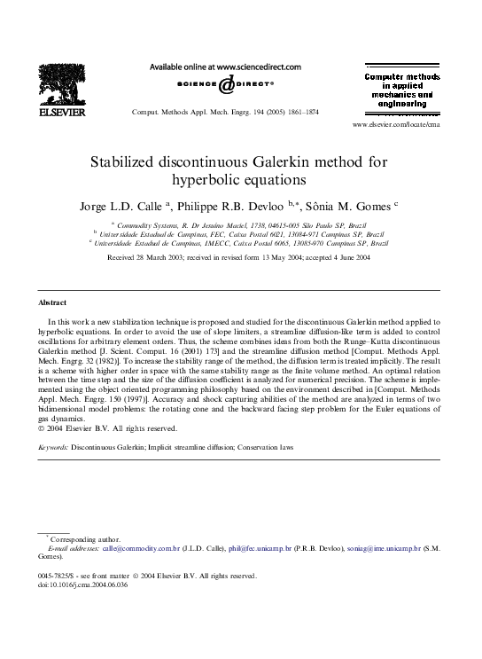 (PDF) Stabilized discontinuous Galerkin method for hyperbolic equations