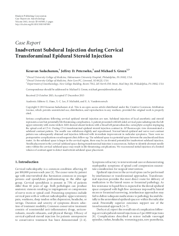 (PDF) Inadvertent Subdural Injection during Cervical Transforaminal ...