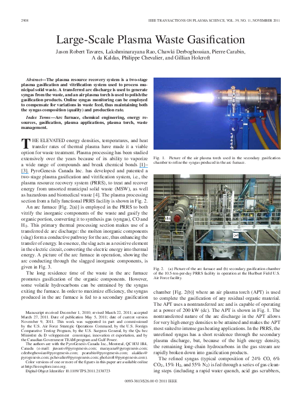 (PDF) Large-Scale Plasma Waste Gasification