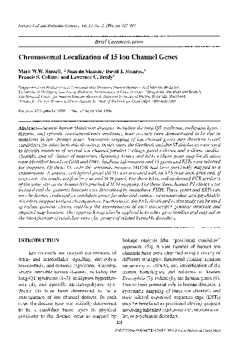 (PDF) Chromosomal localization of 15 ion channel genes