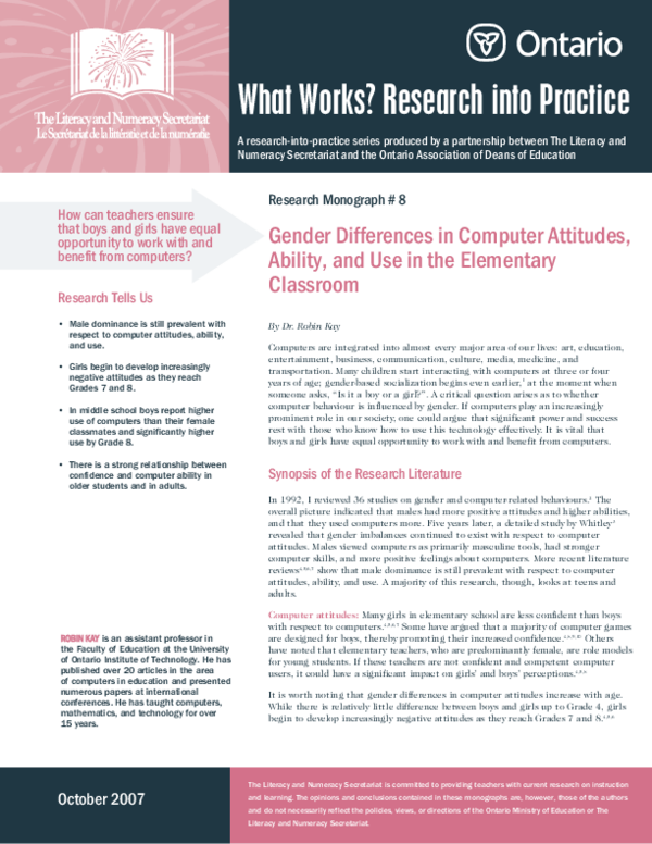 (PDF) Gender Differences in Computer Attitudes, Ability, and Use in the ...