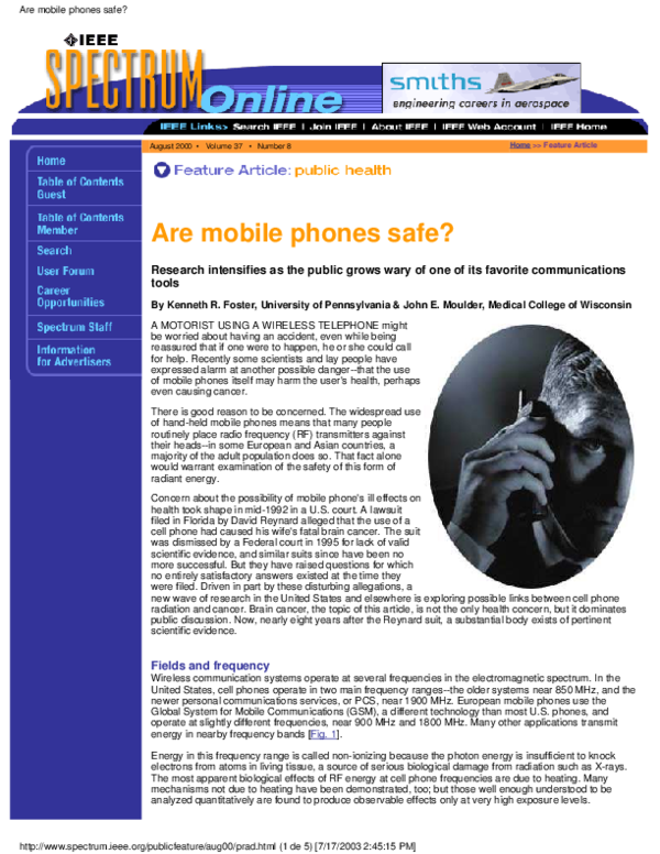 (PDF) Are mobile phones safe? John Moulder Academia.edu