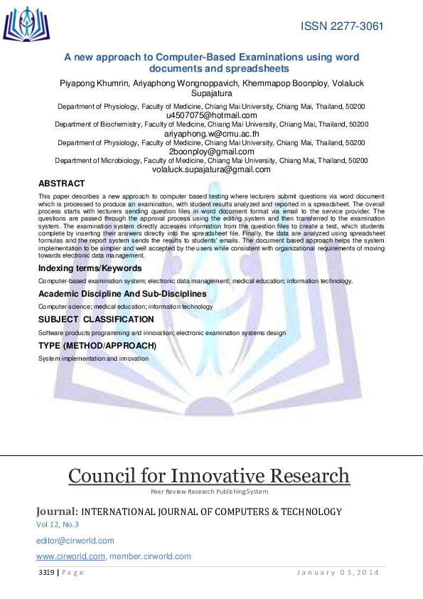 (PDF) A new approach to Computer-Based Examinations using word ...
