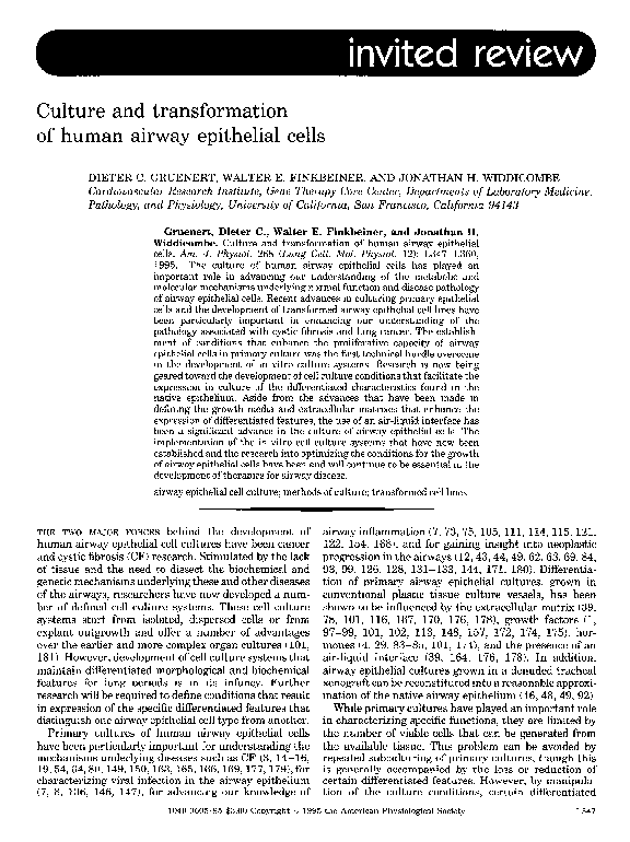(PDF) Culture and transformation of human airway epithelial cells