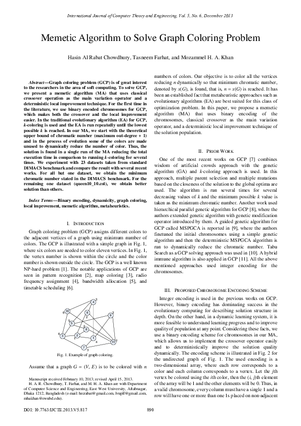 (PDF) Memetic Algorithm to Solve Graph Coloring Problem