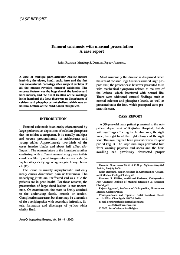 (PDF) Tumoral calcinosis with unusual presentation A case report