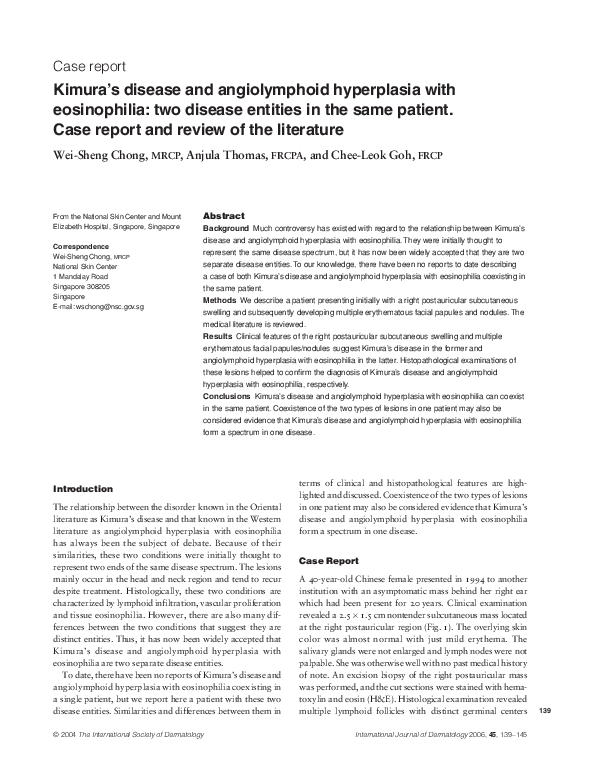 (PDF) Kimura's disease and angiolymphoid hyperplasia with eosinophilia