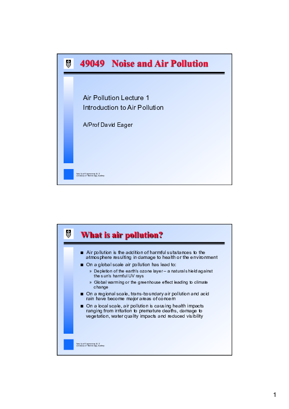 (PDF) 49049 Noise and Air Pollution Air Pollution Lecture 1 ...
