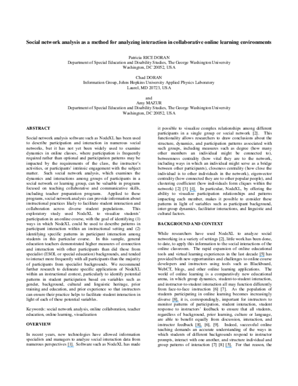 (PDF) Social network analysis as a method for analyzing interaction in ...
