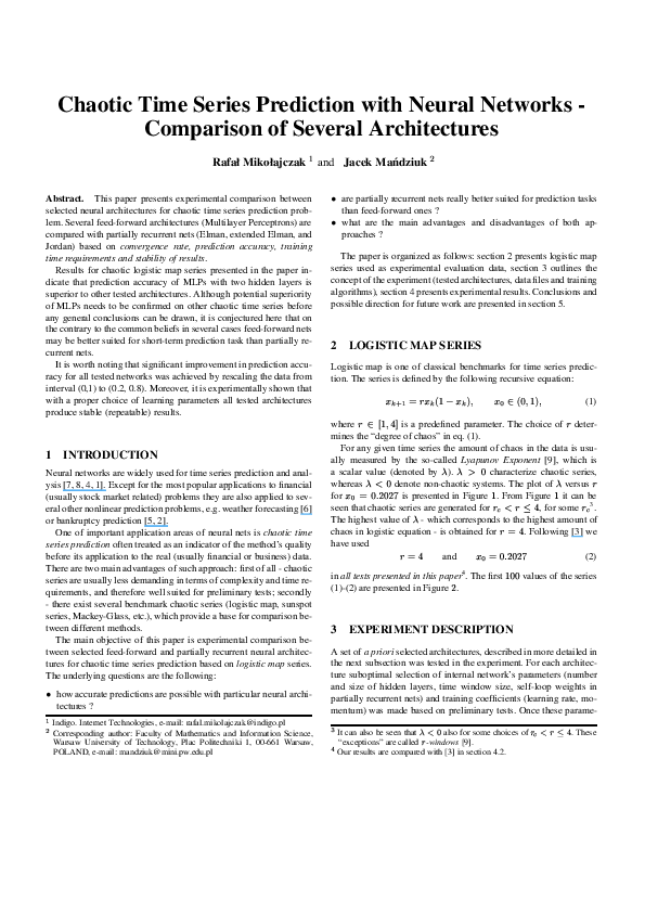(PDF) Chaotic Time Series Prediction with Neural Networks - Comparison ...