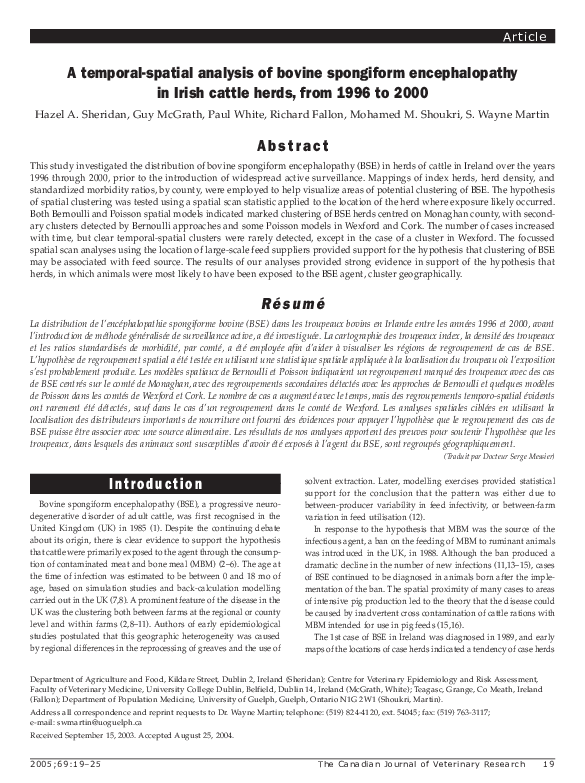  pdf a temporal spatial analysis of bovine spongiform encephalopathy