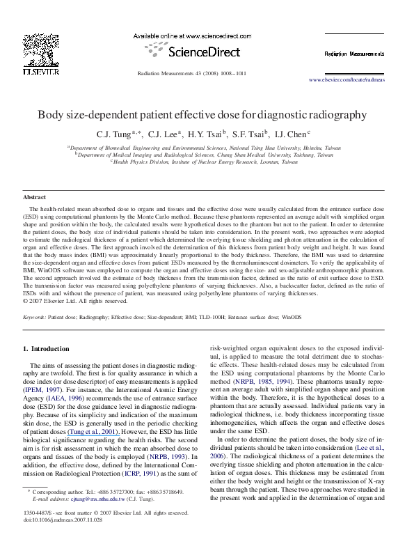 (PDF) Body size-dependent patient effective dose for diagnostic radiography