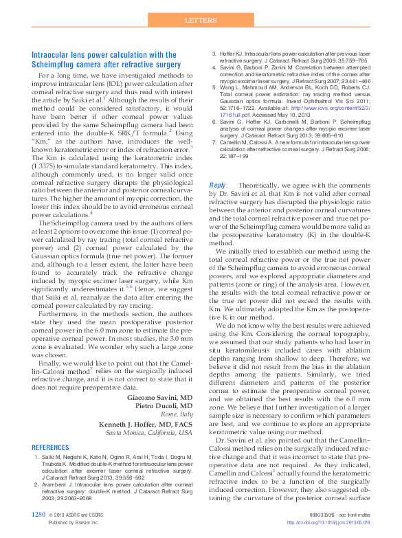 (PDF) Intraocular lens power calculation with the Scheimpflug camera after refractive surgery