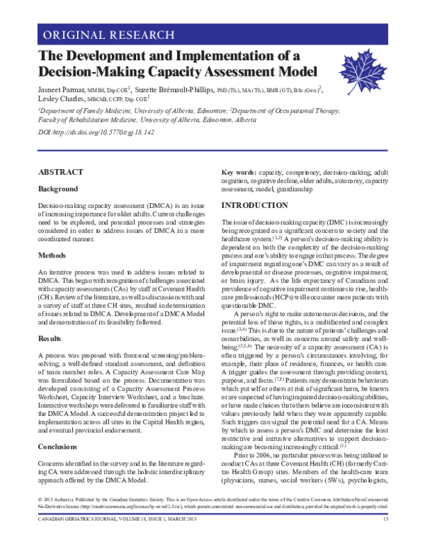 (PDF) The development and implementation of a decision-making capacity ...