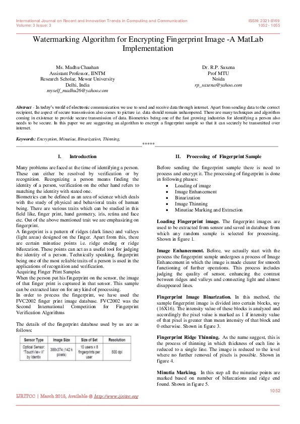 (PDF) Watermarking Algorithm for Encrypting Fingerprint Image -A MatLab ...