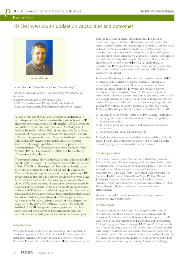 (PDF) 3D EM inversion: an update on capabilities and outcomes
