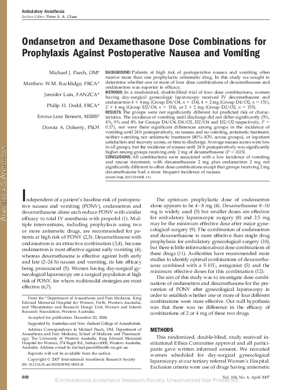 (PDF) Ondansetron and Dexamethasone Dose Combinations for Prophylaxis