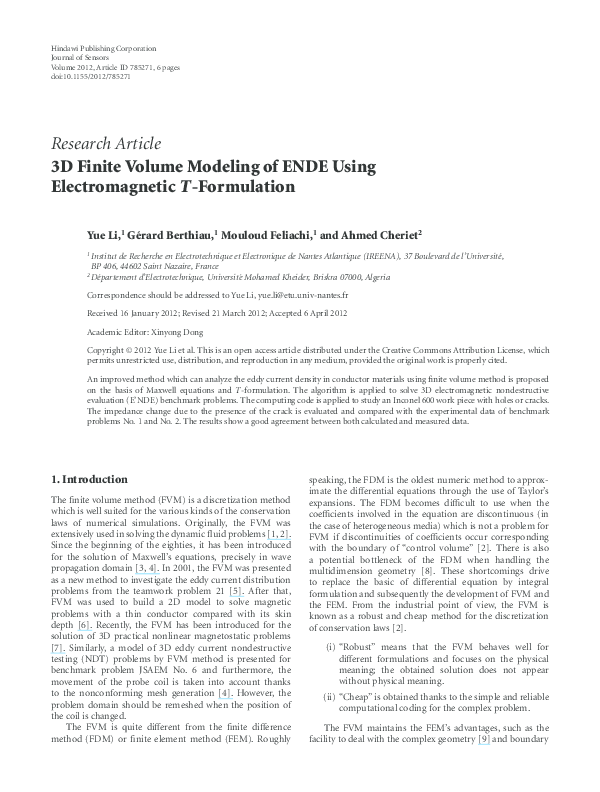 (PDF) 3D Finite Volume Modeling of ENDE Using Electromagnetic T-Formulation