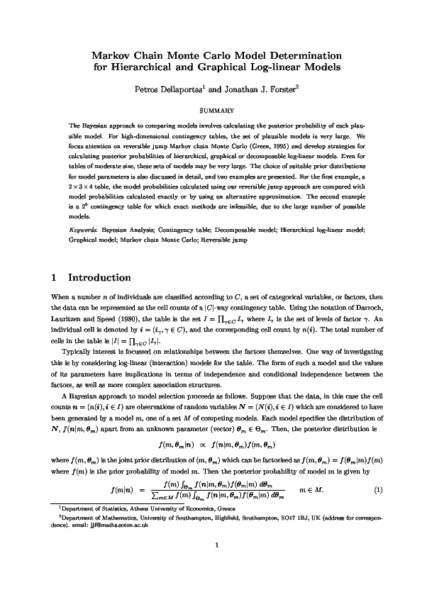 (PDF) Markov chain Monte Carlo model determination for hierarchical and ...