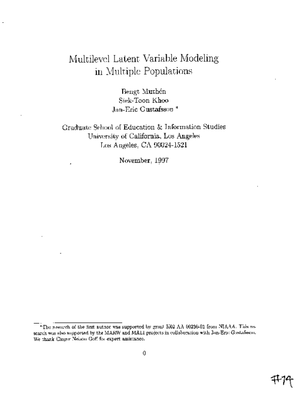 (PDF) Multilevel Latent Variable Modeling in Multiple Populations