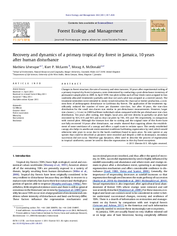 (PDF) Recovery and dynamics of a primary tropical dry forest in Jamaica ...