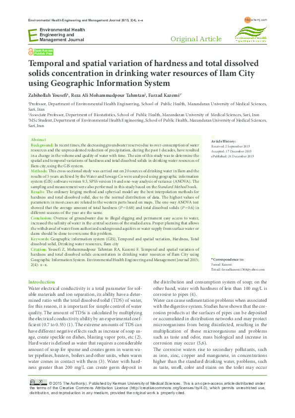 (PDF) Temporal and spatial variation of hardness and total dissolved ...