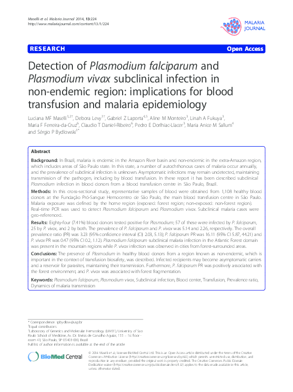 (PDF) Detection of Plasmodium falciparum and Plasmodium vivax ...