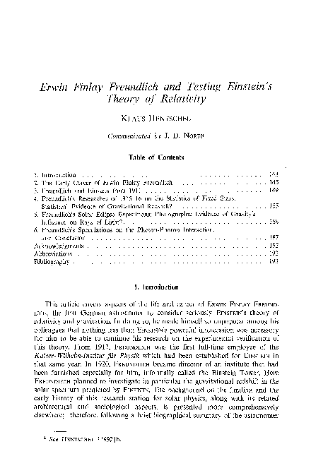 (PDF) Erwin Finlay Freundlich and Testing Einstein's Theory of Relativity