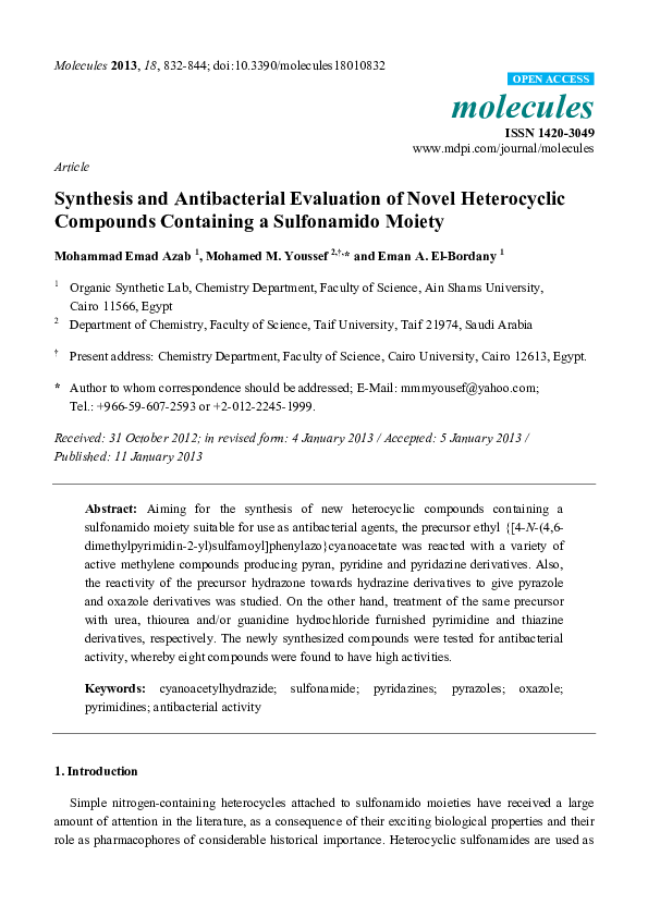 (PDF) Synthesis and Antibacterial Evaluation of Novel Heterocyclic ...