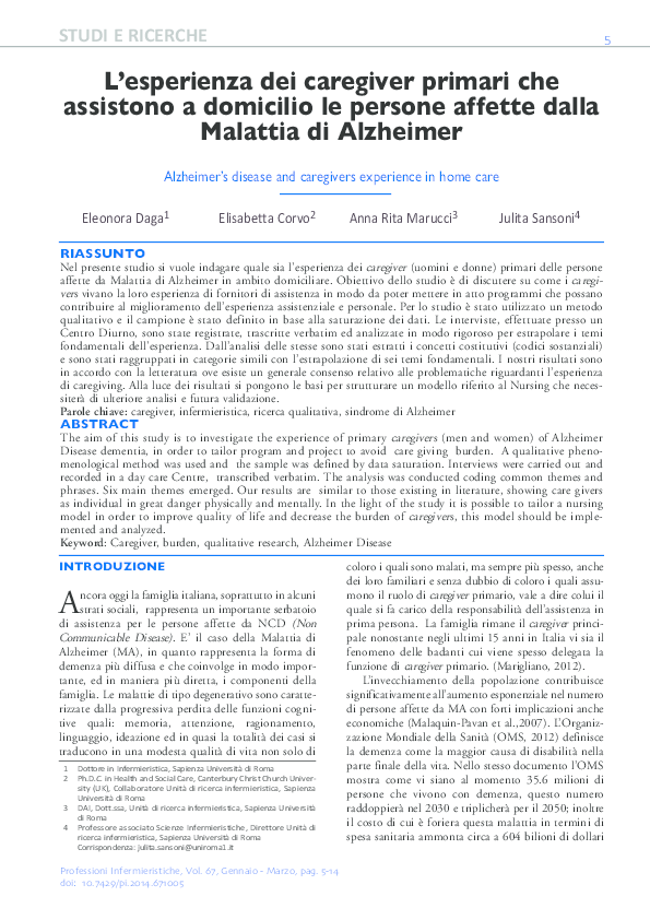 (PDF) [Alzheimer's disease and caregivers experience in home care]