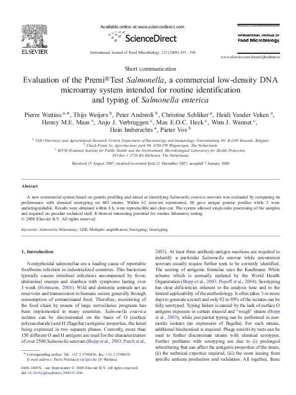 (PDF) Evaluation of the Premi®Test Salmonella, a commercial low-density ...