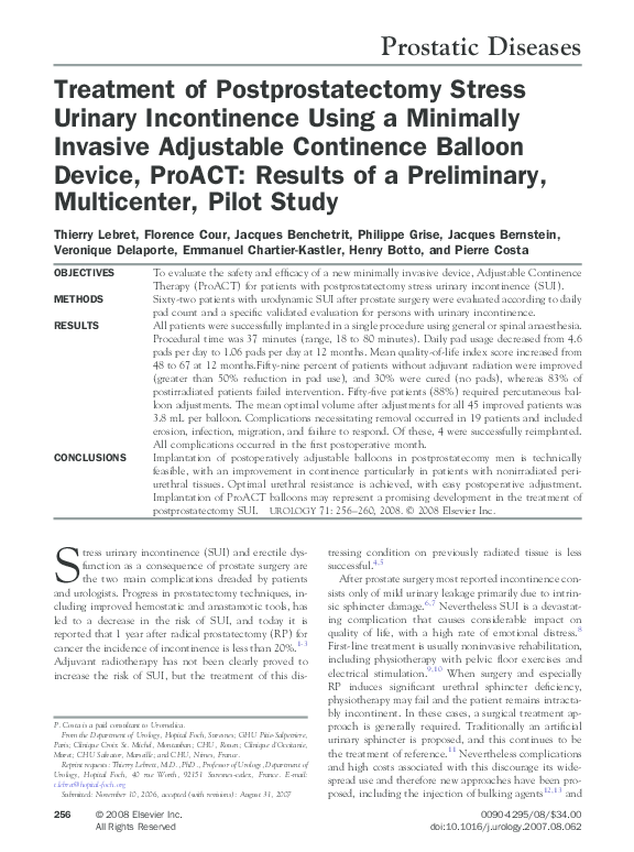 (PDF) Treatment of Postprostatectomy Stress Urinary Incontinence Using ...