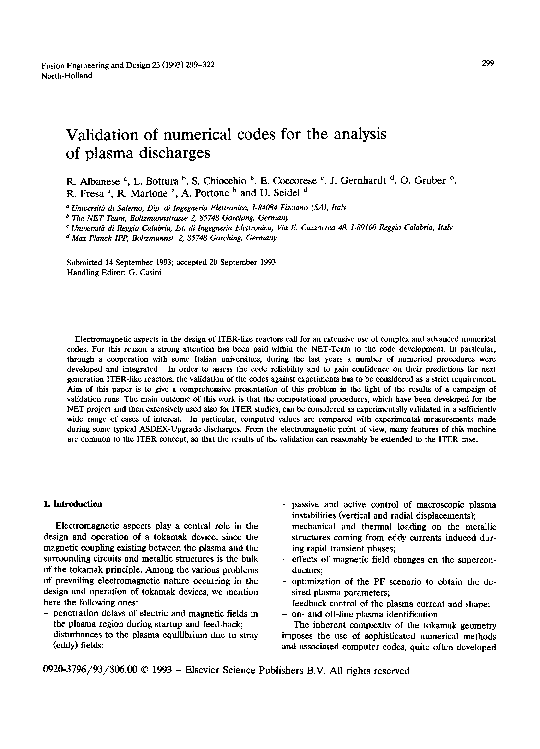 (PDF) Validation of numerical codes for the analysis of plasma discharges