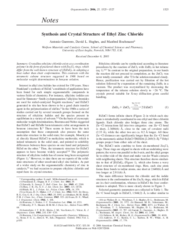 (PDF) Synthesis and Crystal Structure of Ethyl Zinc Chloride Antonio