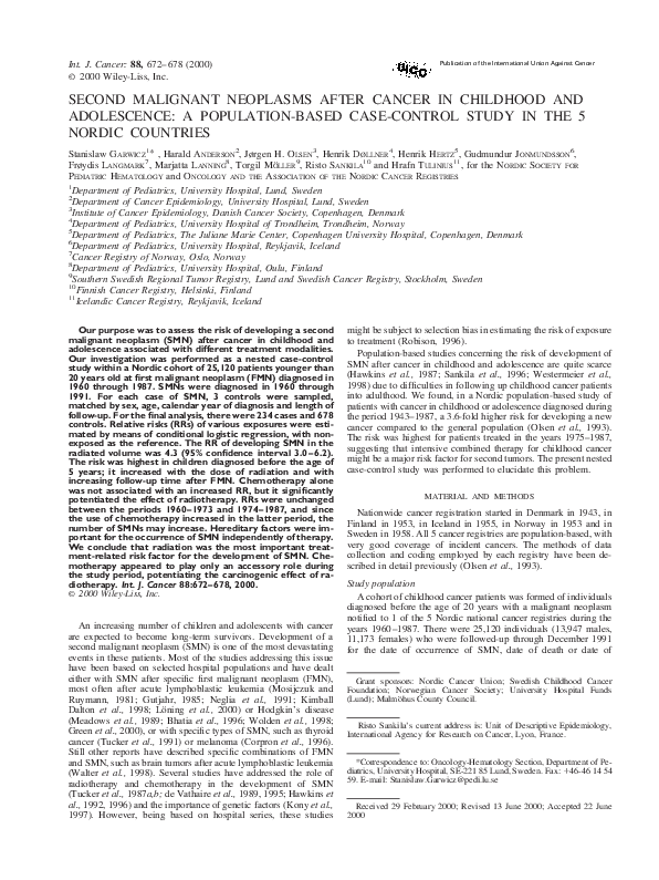 (PDF) Second malignant neoplasms after cancer in childhood and ...