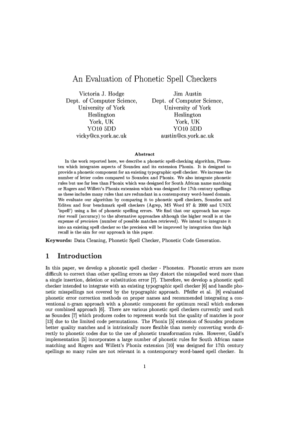 (PDF) An evaluation of phonetic spell checkers