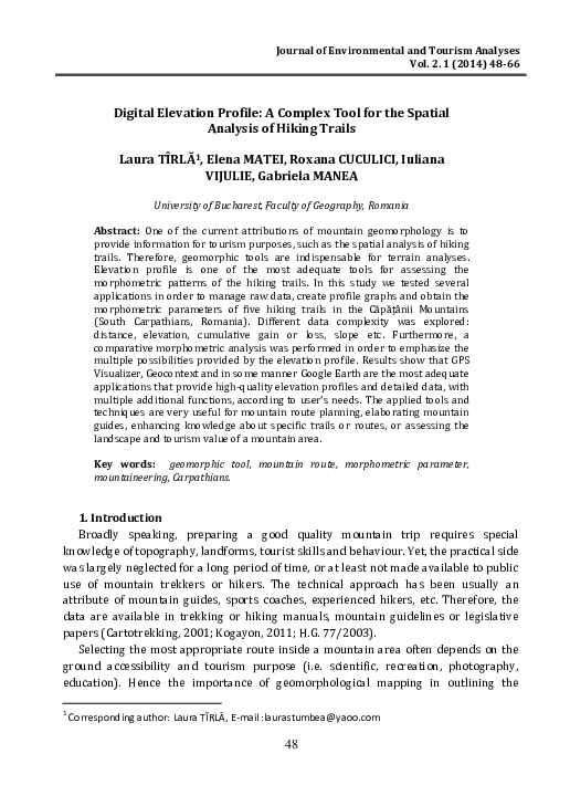First page of “Digital Elevation Profile: A Complex Tool for the Spatial Analysis of Hiking Trails”