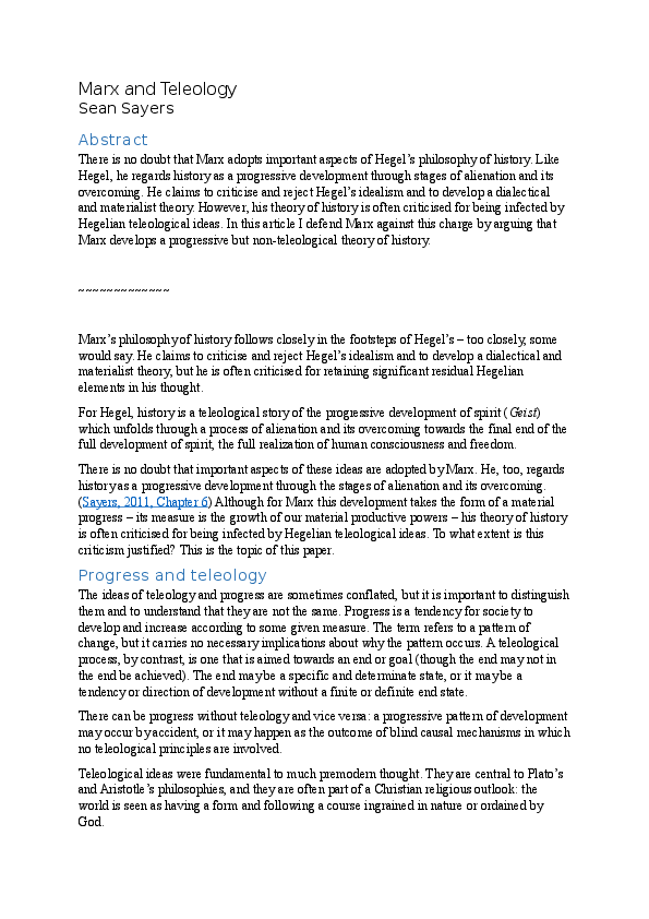 (DOC) Marx and Teleology