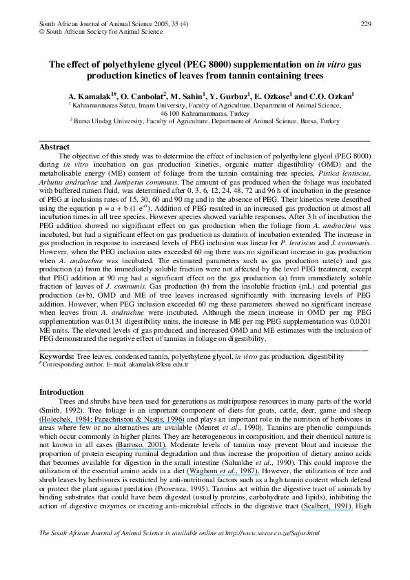 (PDF) The effect of polyethylene glycol (PEG 8000) supplementation on ...