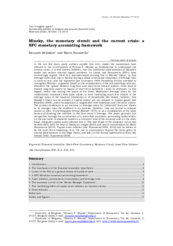 (PDF) Minsky, the monetary circuit and the current crisis: a sfc ...
